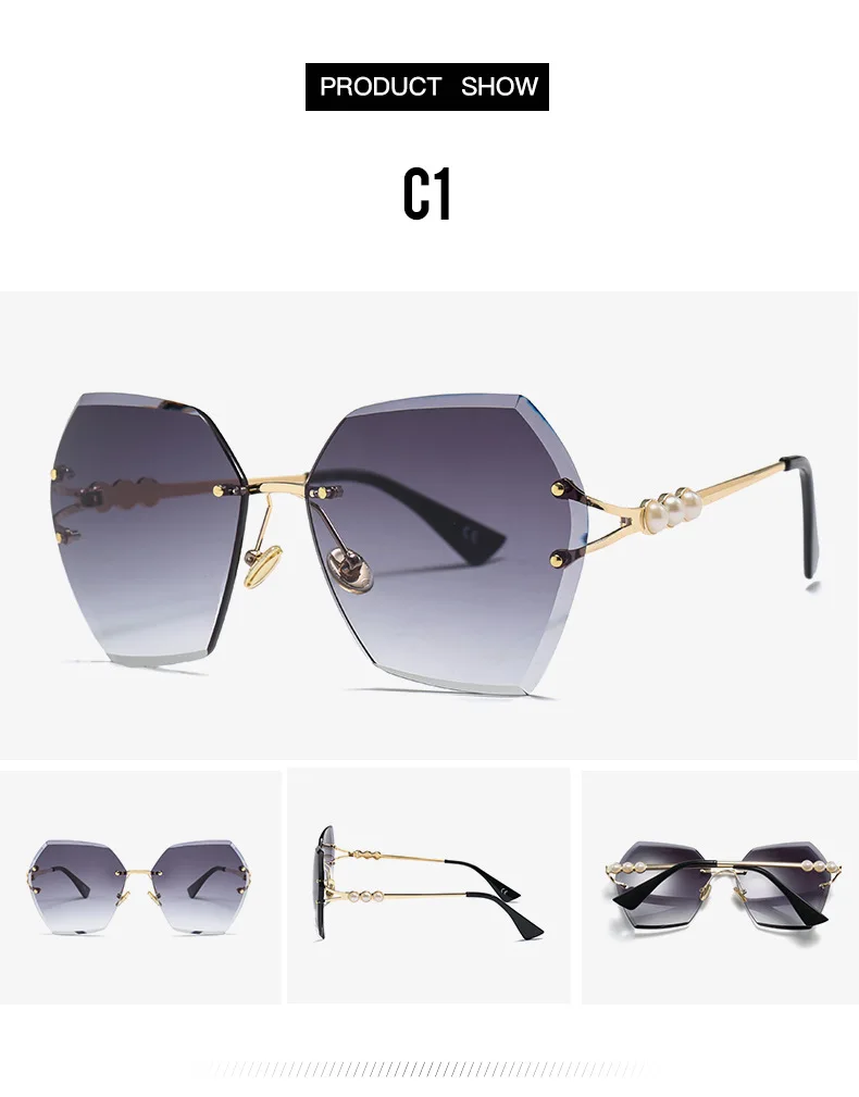 Розовые, синие, жемчужные, шестигранные, без оправы, женские солнцезащитные очкив ретро стиле, брендовые дизайнерские, модные, градиентные солнцезащитные очки, женские, UV400, Zonnebril Dames