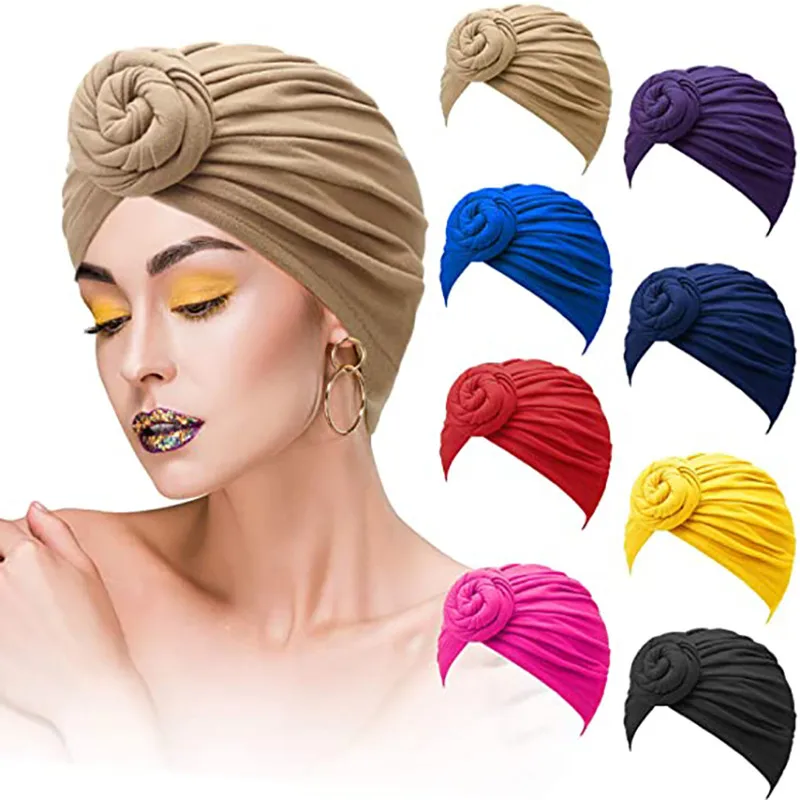 hair clips for fine hair New fashion Women African pattern flower turban Muslim Turban headscarf headwrap Ladies Chemo Cap Soft Comfortable cotton Hat hair clips