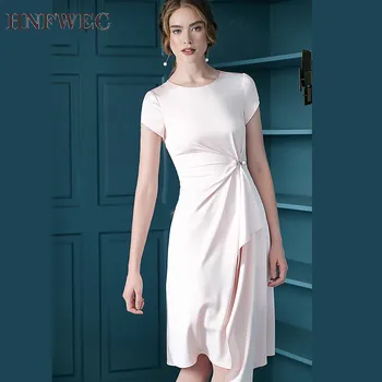 

2019 Spring Summer Round Neck Short Sleeve Blue Waist Irregular Split Joint Loose Temperament Dress Women Fashion E651