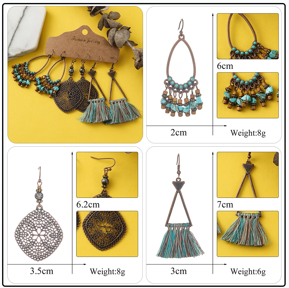 Bohemia Long Hanging Danging Earrings Sets Big Round Circle Leaf Geometric Drop Earrings Sets for Women (6)