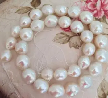 

Jewelry Free Shipping gorgeous 12-13mm baroque white pearl necklace 18inch 14k