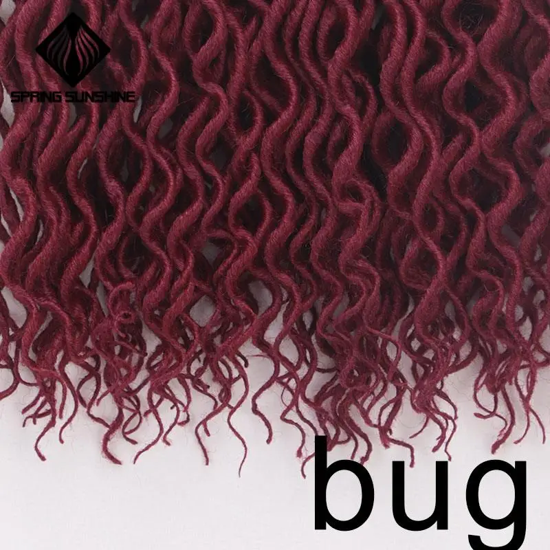 # Бордовый Весна солнце 18 дюймов богиня Faux locs Curly крючком косички волосы Омбре кудрявые дреды синтетические волосы для наращивания для женщин - Цвет: # Бордовый
