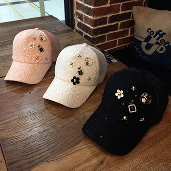 

202003-mujiao-lace Flower Rhinestone mesh leisure lady VISORS cap women baseball hat