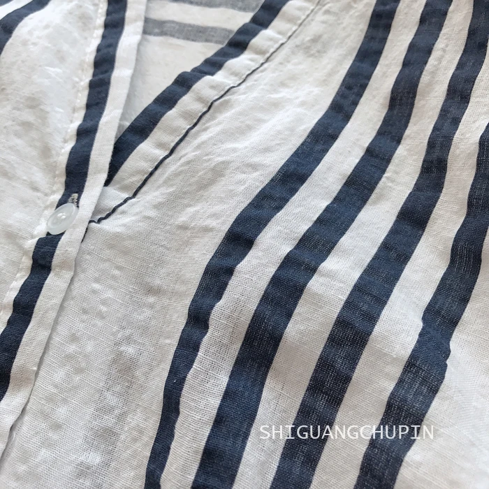 Summer Thin Section Vertical Striped Blouse Female South Korean Joker Brim Show Thin Striped Shirt 7 Minutes Of Sleeve Blouses 3