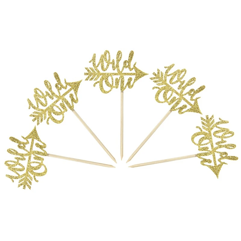gold wild one 12 шт. милые золотые блестки Лебеди бумага кекс декодекорации дня рождения для маленьких мальчиков и девочек пол раскрывает верхушка для торта - Цвет: gold wild one
