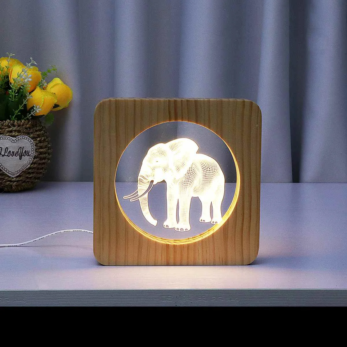 Elephant 3D светодиодный USB ночник деревянный слон пауки веб животное ночник лампа питание настольные огни для ребенка Рождественский подарок на год - Испускаемый цвет: Elephant