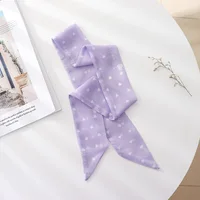 Summer French Retro Purple Tied Hair Small Floral Long Silk Scarf Headband Braided Hair Chiffon Thin Ribbon Scarf 2