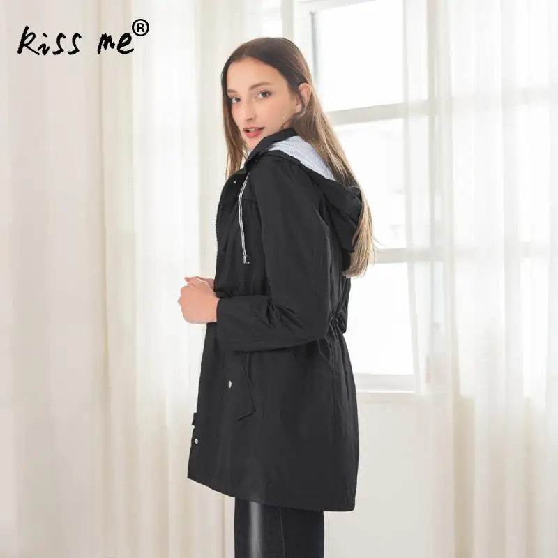 Длинное осенне-зимнее дождевик, походная куртка, ветрозащитная куртка для кемпинга, пальто с кулиской, дизайнерский женский плащ черного цвета