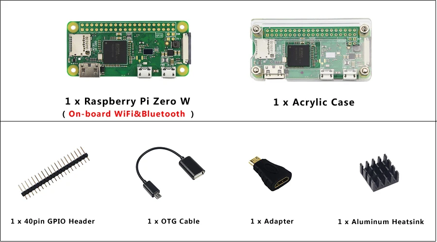 Лидер продаж Raspberry Pi Zero 1,3 или Raspberry Pi Zero W стартовый комплект + акриловый чехол + GPIO заголовок + теплоотвод 1 ГГц процессор 512 Мб оперативная