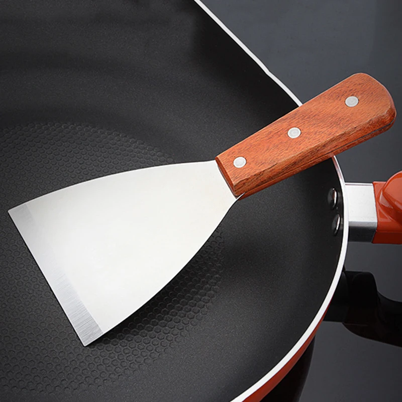 Kitchen Stainless Steel Spatula Scraper Pancake Turner Scoop With Wooden Handle