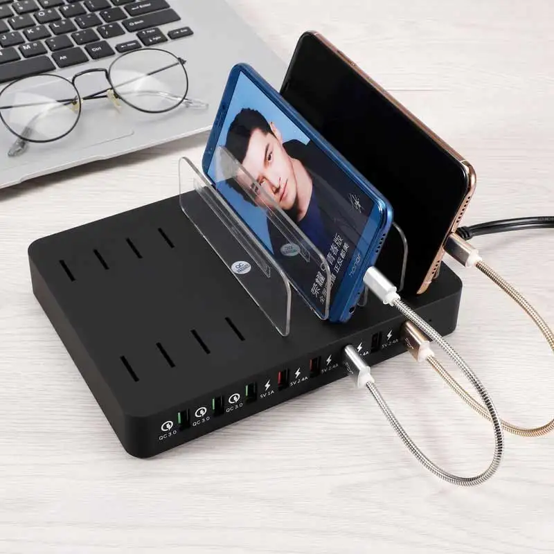 QC3.0 quick charger holder for samsung huawei xiaomi multi 8 usb port charger for tablet desk charger station eu us uk au plug