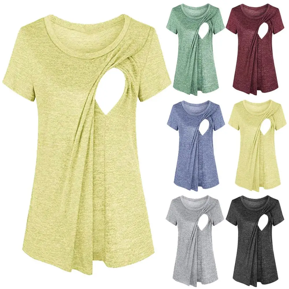 

Maternity Blouse Fashion Women Mom Short Sleeve Layered Nursing Tops Maternity Breastfeeding Tunic Clothes