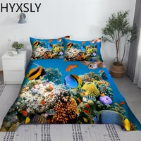 2/3PCS Marine Organism Bed Sheet Set 3D Printing Underwater World Polyester Bed Flat Sheet With Pillowcase 1/1.2/1.35/1.5/1.8/2m 2