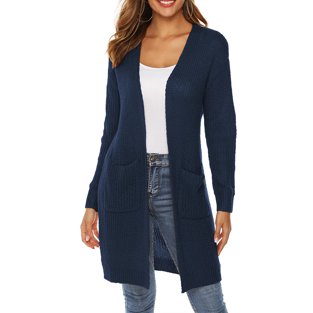 Navy Style 3 Новинка, хлопковый однотонный Кардиган с длинным рукавом, вязаный свитер для женщин, открытый стежок, Повседневные свитера для женщин, Invierno, Свободный кардиган Mujer - Цвет: Navy Style 3