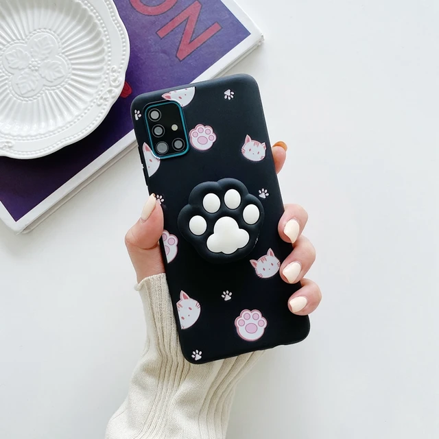 Cartoon Phone Holder Case For Samsung Galaxy A50 A70 A30S A40 A20 A30 A10 A11 A20E A21S A31 A7 A8 A6 Plus 2018 A41 Stand Cover Beige Paw Holder