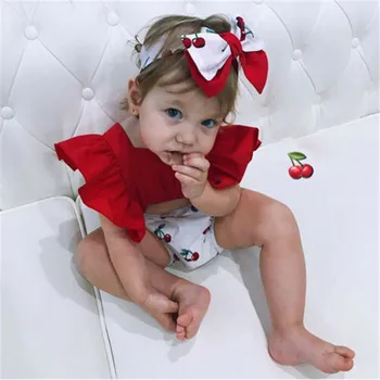 

2020 Summer Newborn Baby Girl Clothes Fly Sleeve Romper Jumpsuit Headband Outfits Sunsuit Summer Set
