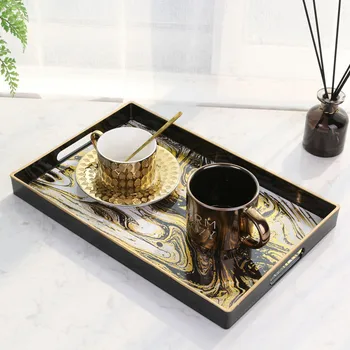 

European-style Marble Storage Tray Tea Set Fruit Jewelry Set Plate Bathroom Living Room Rectangular Storage Tray Home Decoration