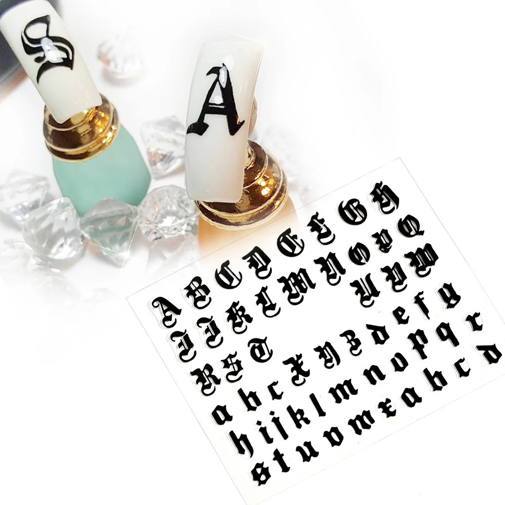 

1Set 5 color Nail Art Sticker 3D Nail Decal Gothic Font Words Character Nail Sticker Decals Nail Decoration DIY