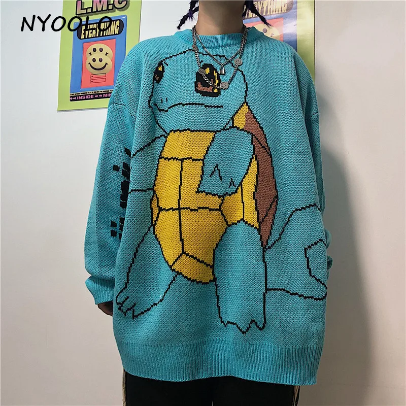 NYOOLO, Осень-зима, смешной Рисунок Пикачу, вязаный плотный теплый свитер, повседневный Свободный пуловер с круглым вырезом, свитер большого размера для женщин и мужчин