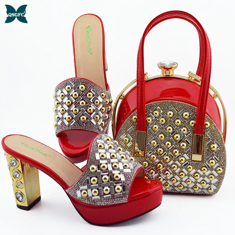

2020 Fashionable New Coming Italian Women Shoes and Bag to Match in Red Color Comfortable Heels African Ladies Shoes and Bag