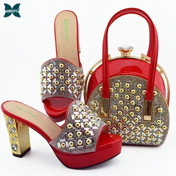 

2020 Fashionable New Coming Italian Women Shoes and Bag to Match in Red Color Comfortable Heels African Ladies Shoes and Bag