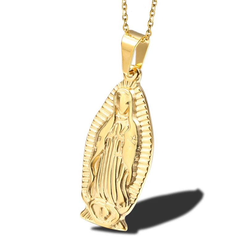 MEN's Stainless Steel Gold Virgin Mary Our Lady Of Guadalupe Pendant*1.4"x0.9" 