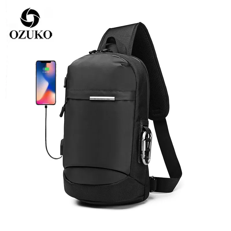 Многофункциональная сумка через плечо OZUKO для мужчин мессенджер на с USB зарядкой