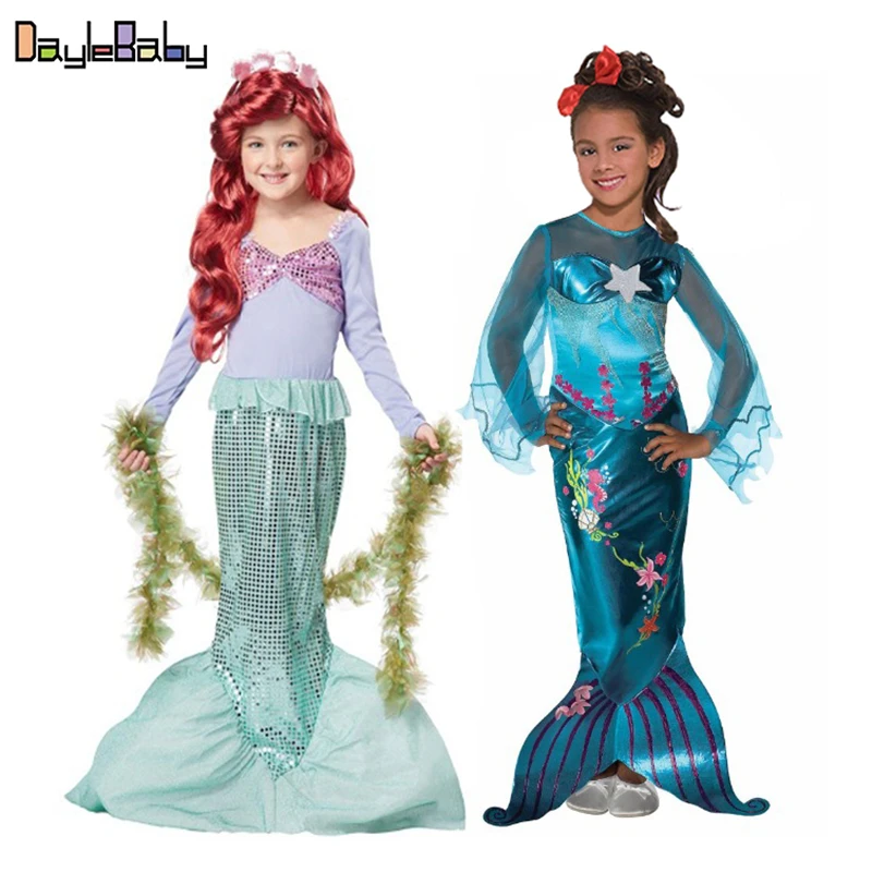Маскарадные костюмы Русалочки для девочек Linda fantasia menina Ariel с жемчужинами Детские