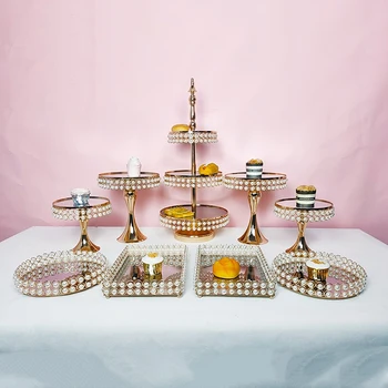 

1pcs-11pcs cake table Gold Accessory Tray Dessert Metal for Wedding Mirrors pearl crystal cupcake stand