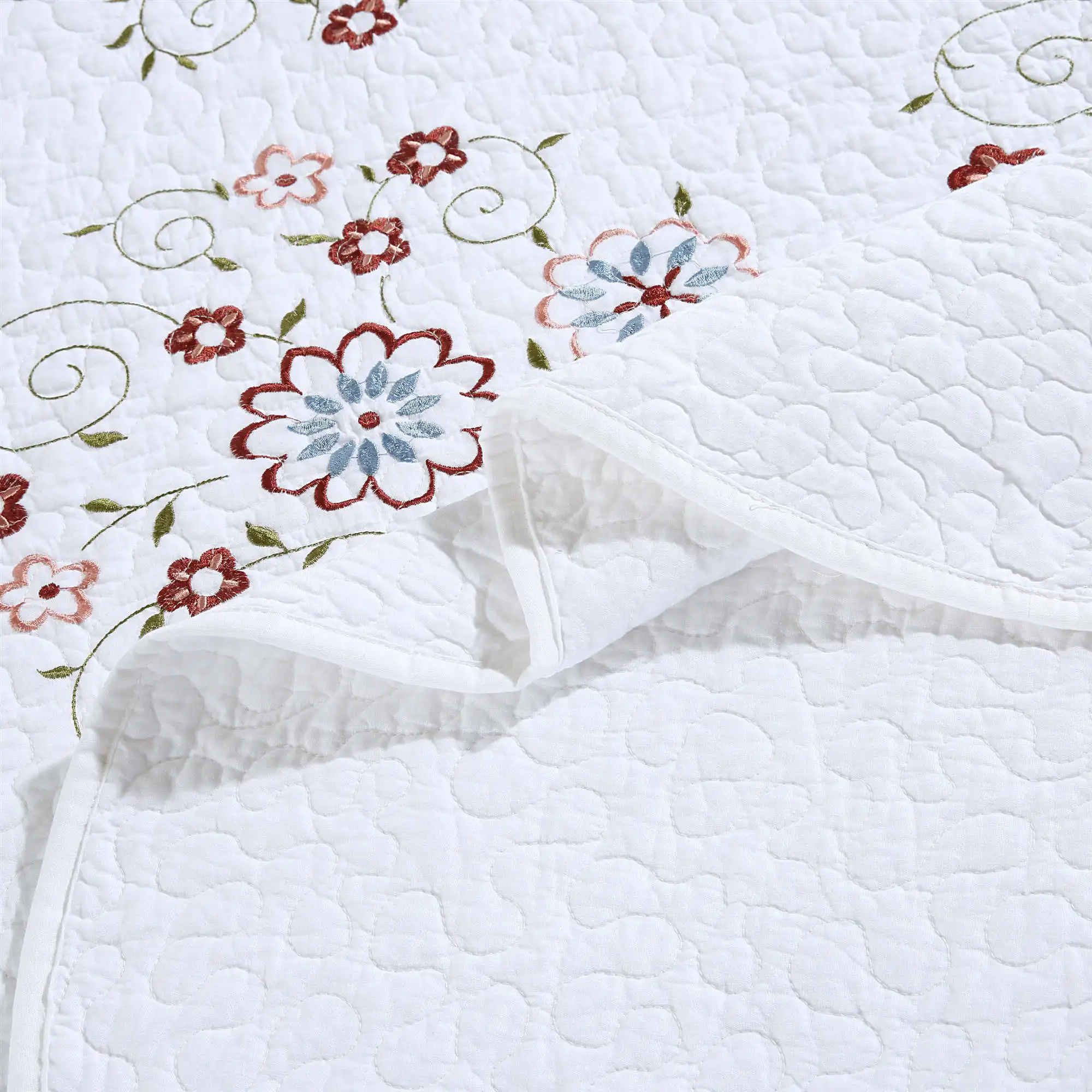 Free shipping 3pcs 100%cotton white embroidered patchwork quilt bedspread full queen size air condition bed cover H