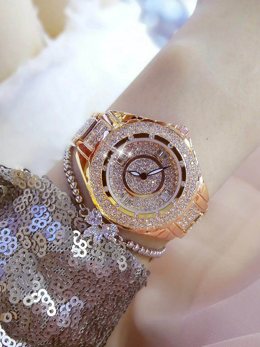 

Middle East Hot Selling Luxury Full of Crystals Watch Diamond-embedded Watch Stainless Steel Belt Quartz Watch Bracelet Watch