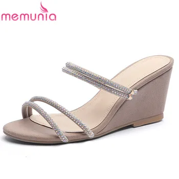 

MEMUNIA 2020 new arrive flock women sandals crystal slip on summer wedges platform shoes elegant summer sandals ladies black