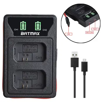 

Batmax NP-FW50 npfw50 New LED Dual USB Charger with Type C Port for Sony Alpha a6500 a6300 a6400 a6000 a5000 a3000 NEX-3 a7R