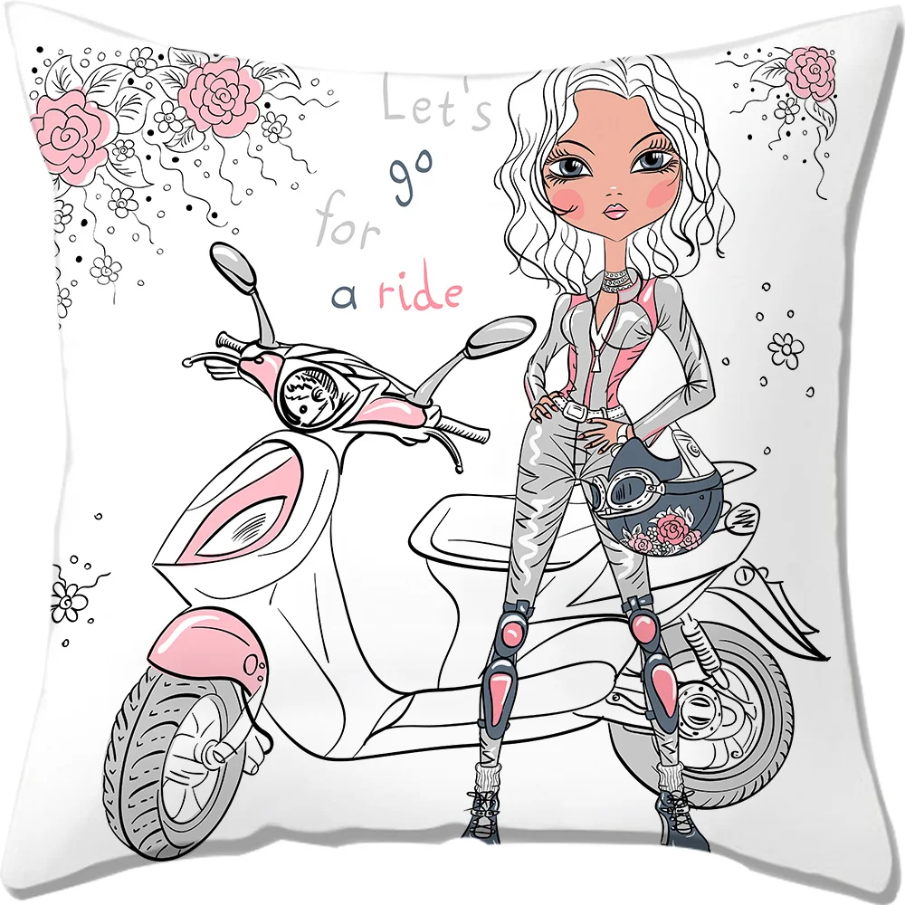 

ZEIMON Cartoon Girls Printed Cushion Cover Fashion Women Sofa Chair Throw Pillowcase Pillow Case For Home Decor Square 45*45cm