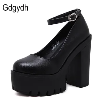 Gdgydh 2022 new spring autumn casual high-heeled shoes sexy ruslana korshunova thick heels platform pumps Black White Size 42 2