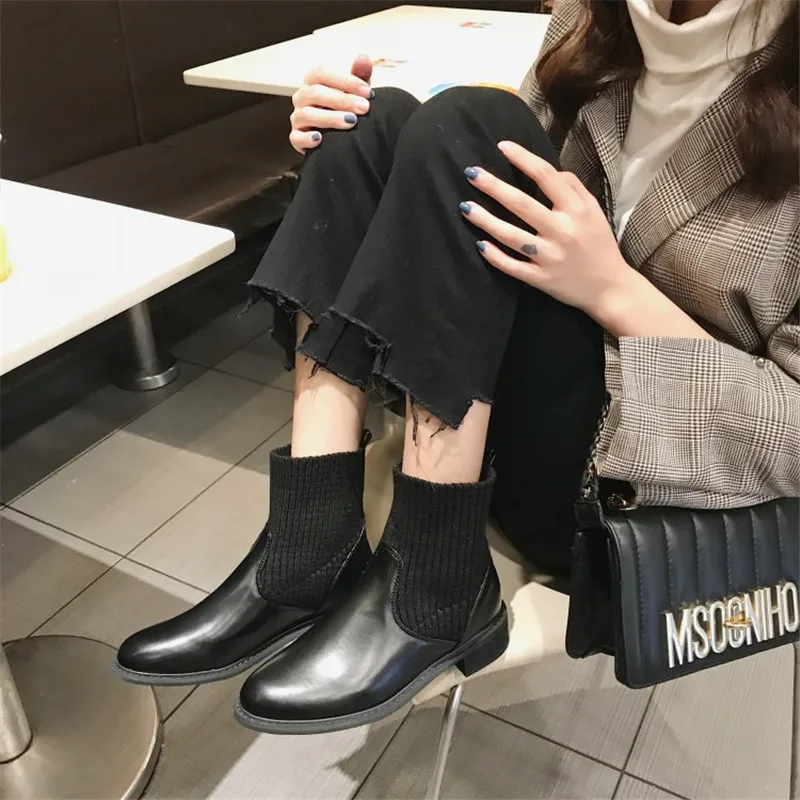 

Shoe Women's 2019 Trendy Shoes Martin England Autumn & Winter Boots Women's New Style Wind Yarn Mouth Short Short Korean-style R