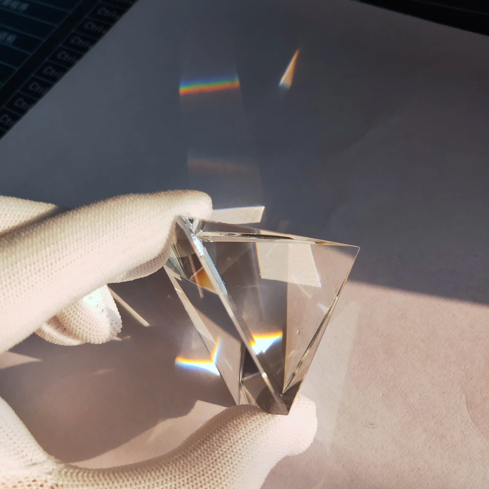 Rainbow Prism Optical Glass Crystal Pyramid 40mm Height Rectangular Pyramid Polyhedral Popularization Science Studying Student