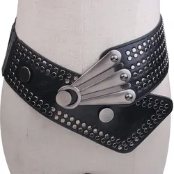 Punk style Metal Rivet Buckle Corset belt Women Wide Stretch Leather Wasitband Fashion Exquisite Ladies Dress Clothes Accessory
