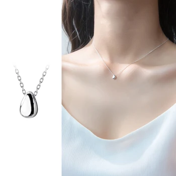 

Mocanie New 925 Sterling Silver Black Enamel Lovely Sweet Water Drop Pendant Necklace for Women Link Chain Fine Jewelry Bijoux