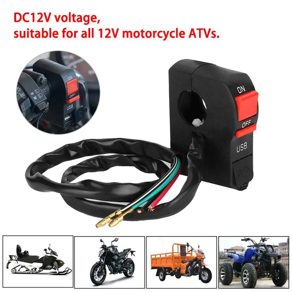 

12V Motorcycle Handlebar Charger Switch USB Motorbike ABS Phone Charger Electric Start Switch Connector Push Button Switch