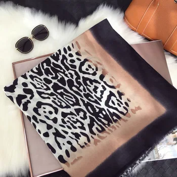 

2020 winter new silk scarf European and American gradual color matching westerly leopard pattern Cotton hemp scarf summer shawl