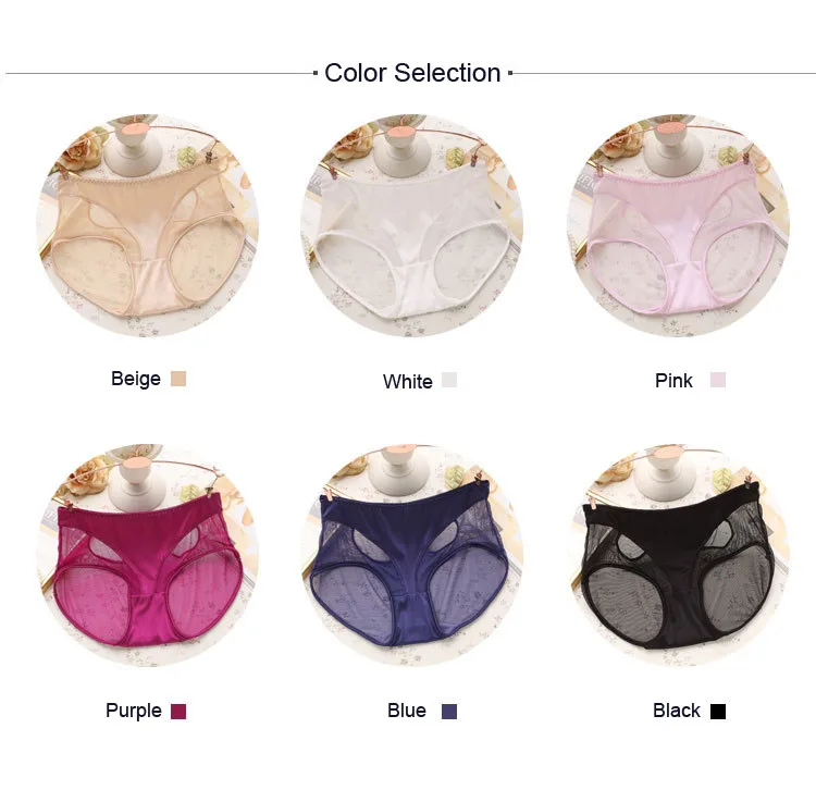 3PCS L-XXL Sexy Women's Panties Full Transparent Lace Seamless Cotton Plus Size Panty Briefs Hollow Gauze Women Underwear (11)