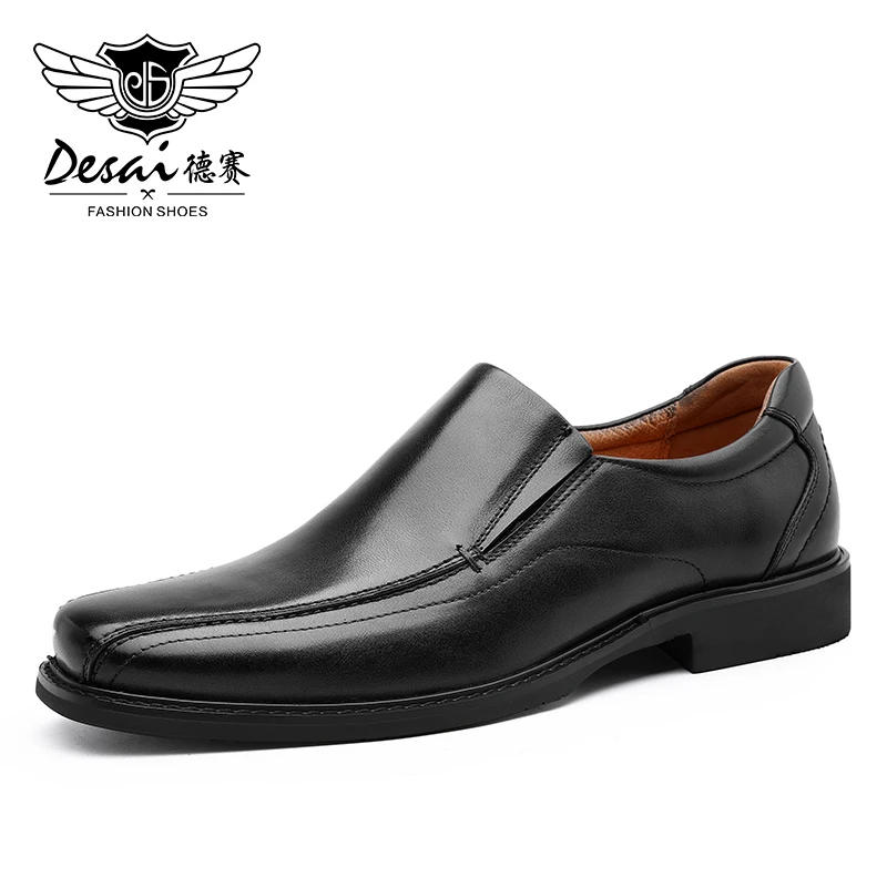 DESAI-mocasines planos de cuero sin cordones para hombre, zapatos informales para conducir, italianos, negros, alta calidad, 2020