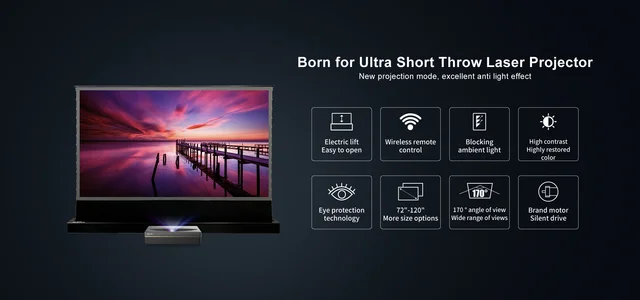vividstorm 4K プロジェクター スクリーン 超短焦点 100インチ 超短焦点プロジェクター専用 100インチ環境光抵抗 電動