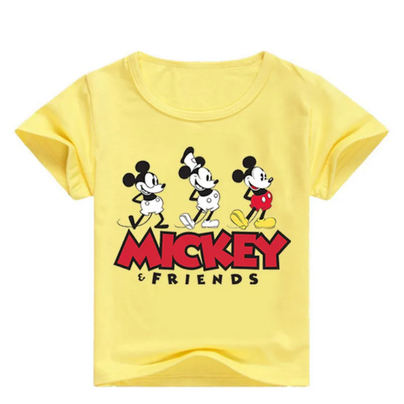 Летняя футболка для маленьких мальчиков детская футболка с короткими рукавами и принтом «Друзья Микки» для мальчиков и девочек, детская одежда - Цвет: Yellow