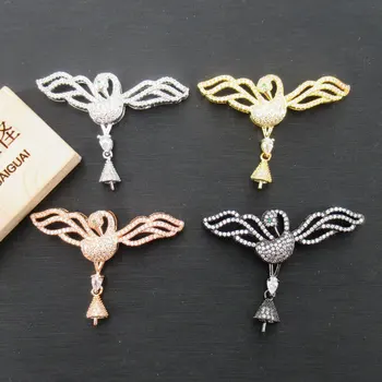 

APDGG 35x48mm Gold plated pendant Bird connector Pendant cubic zircon CZ Micro Pave necklace pendant Jewelry DIY