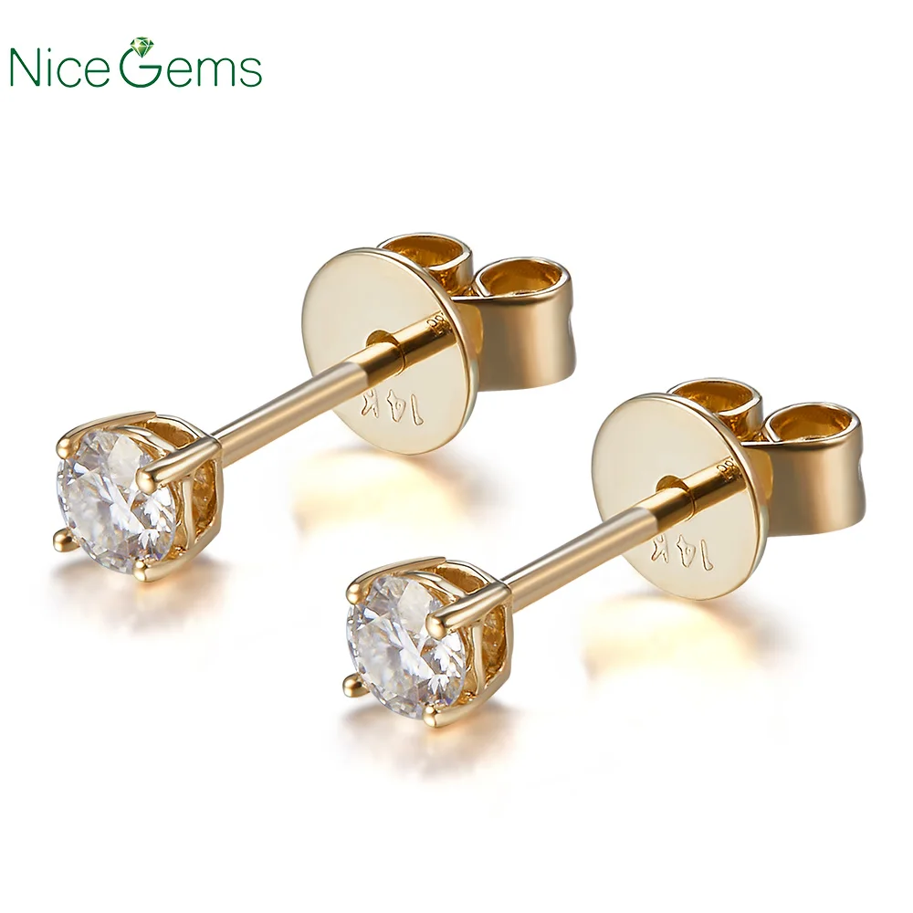 NiceGems 14K желтое золото 0,2 cttw D цветные круглые серьги-гвоздики с муассанитом, классические серьги с корзиной, миниатюрные серьги-гвоздики с пуш-апом для женщин