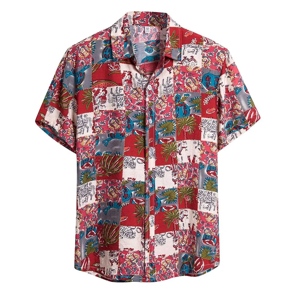 Мужская Летняя Пляжная гавайская рубашка, брендовые рубашки с коротким рукавом размера плюс с цветочным принтом, мужская повседневная одежда для отдыха и отдыха#1224q25 - Цвет: L