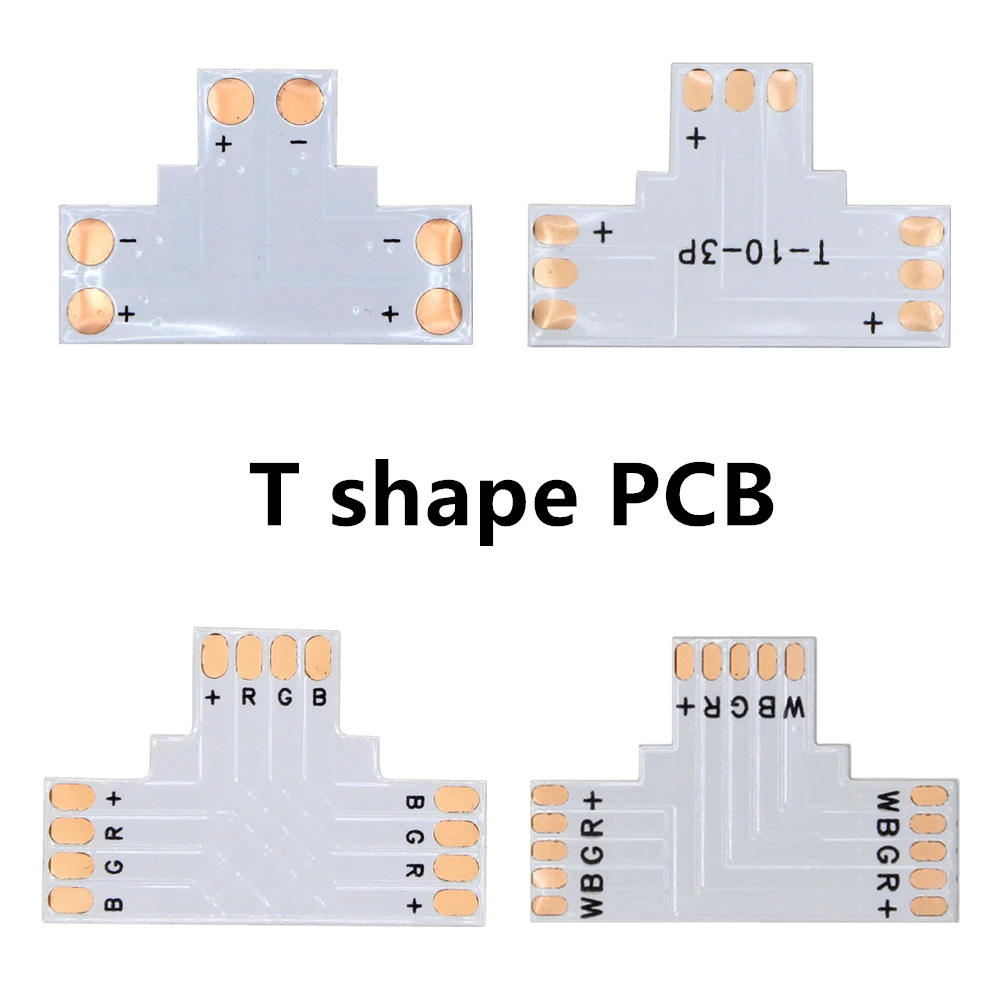 2pin/3pin/4pin/5pin угловой разъем 8 мм/10 мм/12 мм T/L/X PCB форма паяный соединитель для WS2812 WS2811 пикселей светодиодные полосы света - Испускаемый цвет: T shape PCB