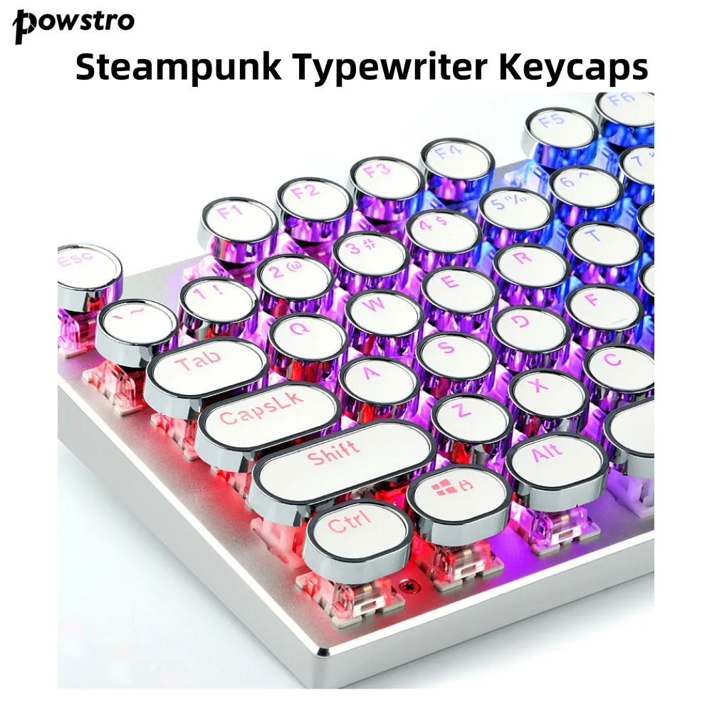 

LED Gaming Steampunk Typewriter Keycaps for Mechanical Keyboard With Fancy Round Key Cap 104 Keys Backlit Classy Player Stylized